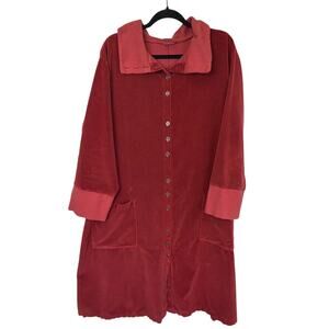 Vintage Barclay Red Button Up Organic Cotton Tunic Top Two Pockets L XL